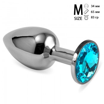 Анальная пробка металл, голубой кристалл M Silver