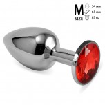 Анальная пробка металл, красный кристалл M Silver