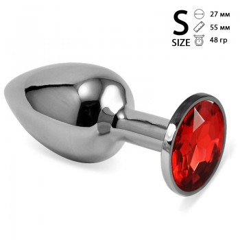 Анальная пробка металл, красный кристалл S Silver