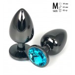 Анальная пробка металл, голубой кристалл M Black