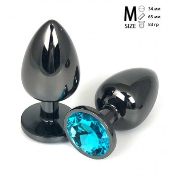 Анальная пробка металл, голубой кристалл M Black