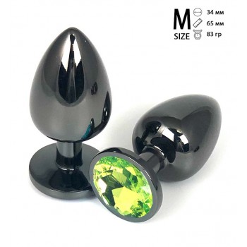 Анальная пробка металл, светло-зеленый кристалл M Black