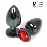 Анальная пробка металл, красный кристалл M Black