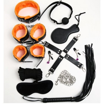 БДСМ набор из 10 предметов чёрно-оранжевый bdsm