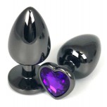Анальная пробка металл, фиолетовый кристалл, сердце M, Black