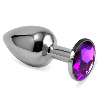 Анальная пробка  металл, фиолетовый кристалл S, Silver