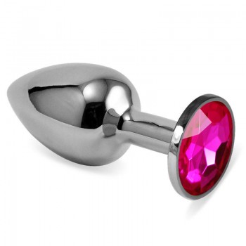 Анальная пробка металл, розовый кристалл S, Silver