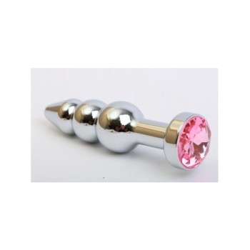 Анальная пробка металл, елочка, мини, светло-розовый кристалл,Silver