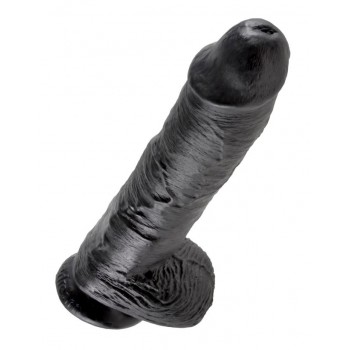 Фаллоимитатор-гигант на присоске с мошонкой черный King Cock 10" Cock MADE IN USA 