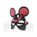 Маска Мышка черная со вставками красного цвета из натуральной кожи.