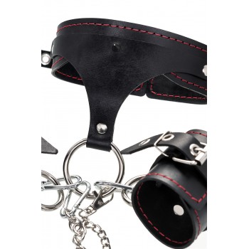 Бондажный набор BDSM, 3 точки фиксации, большая распорка, оковы, наручники, ошейник с кольцом