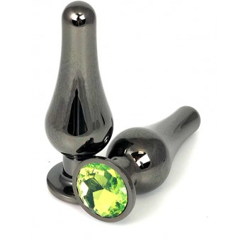 Анальная пробка металл, танго, светло-зеленый кристалл S, Чёрный