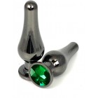  Анальная пробка металл, танго, зеленый кристалл S, Чёрный