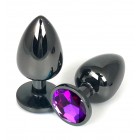 Анальная пробка металл, фиолетовый кристалл M, Чёрный
