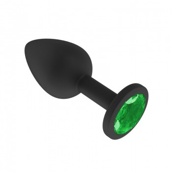 Анальная втулка силиконовая черная с зеленым кристаллом