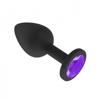 Анальная втулка силиконовая черная с фиолетовым кристаллом