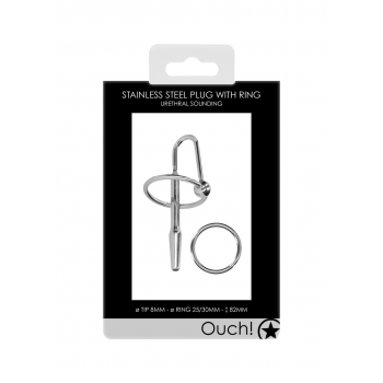 Уретральный плаг Stainless Steel Penis Plug with Glans Ring - 0.3" / 8 mm - SHOTS, NL