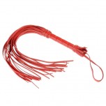 Плеть гладкая (флогер) красная из кожи с жесткой рукоятью общей длиной 40 см 